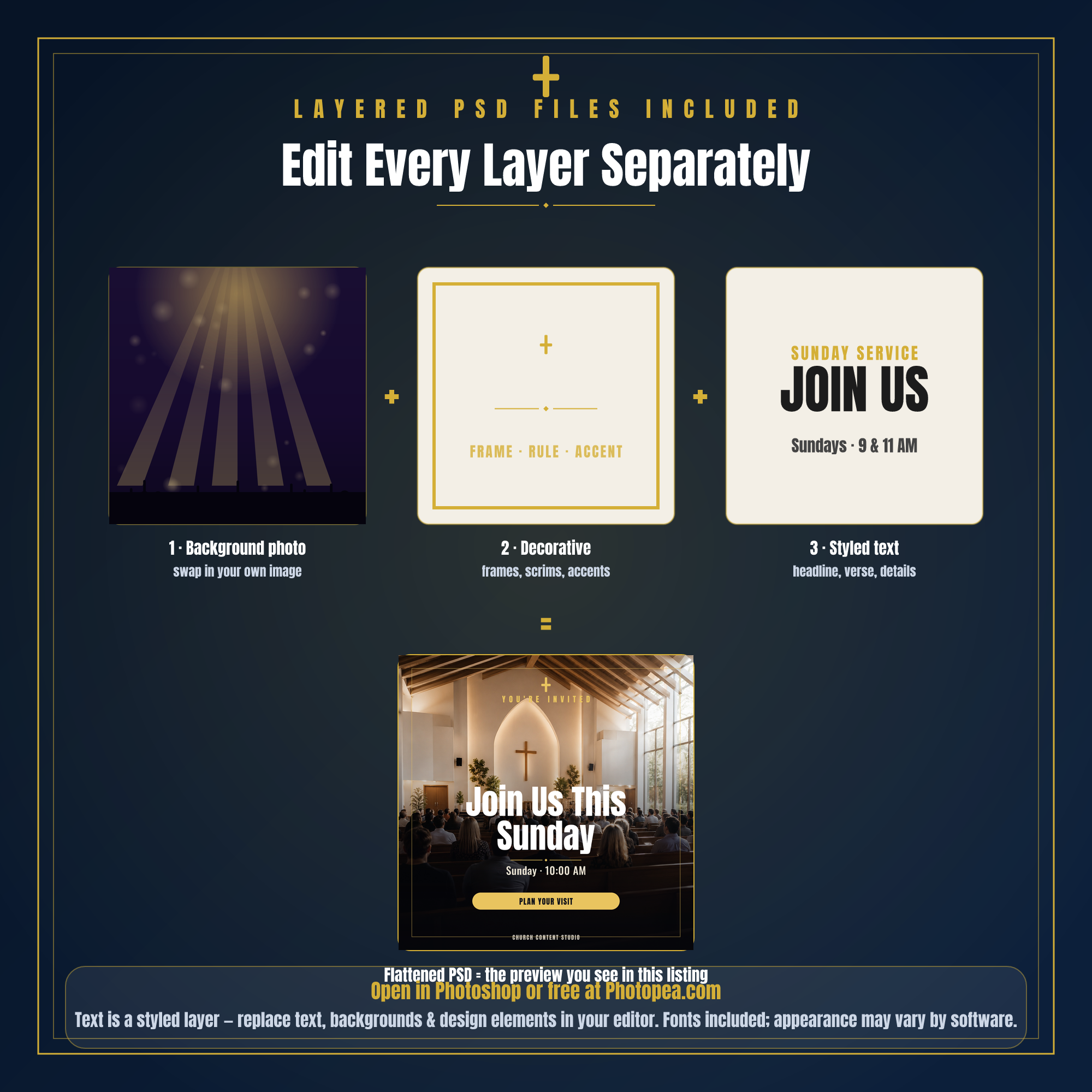 Layered PSD — background, decorative & styled-text layers
